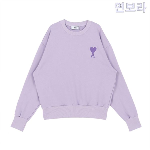 (국내배송) 아미 파리스 자수 하트 로고 맨투맨(연보라)