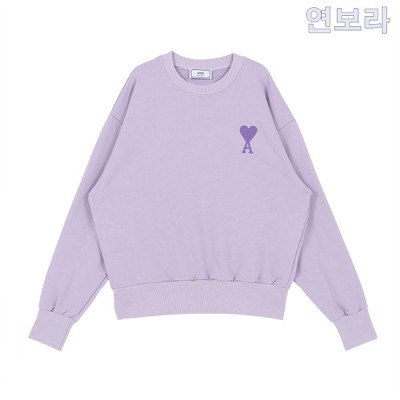 (국내배송) 아미 파리스 자수 하트 로고 맨투맨(연보라)